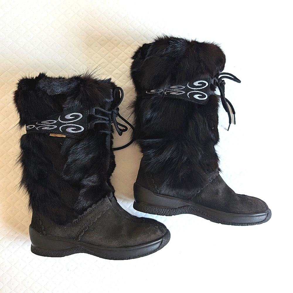 Overland women’s size 5 Black Sherpa Fox Fur Wool Leather Winter Snow Boots
